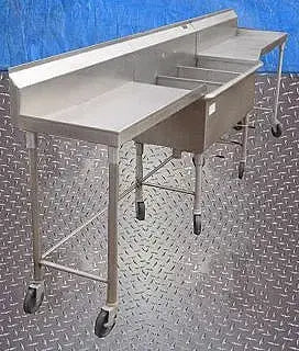 Admiral Craft Fregadero portátil de acero inoxidable de tres compartimentos con dos desagües laterales