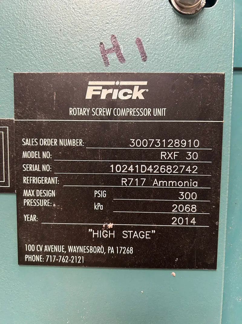 Compresor de tornillo rotativo Frick RXF-30 (Frick XJF120M, 75 HP, 230 V)