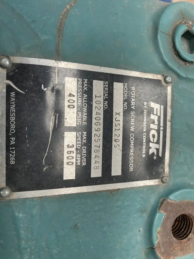 Frick RXB-50 Rotary Screw Compressor Package (Frick XJS120S, 125 HP 460 V, Micro Control Panel)