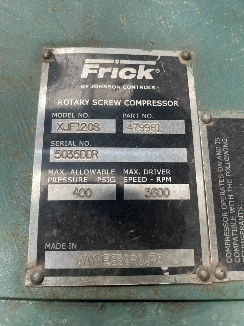 Paquete de compresor de tornillo rotativo Frick RXB-50 (Frick XJF120S, 125 HP 240/460 V, panel de control micro)