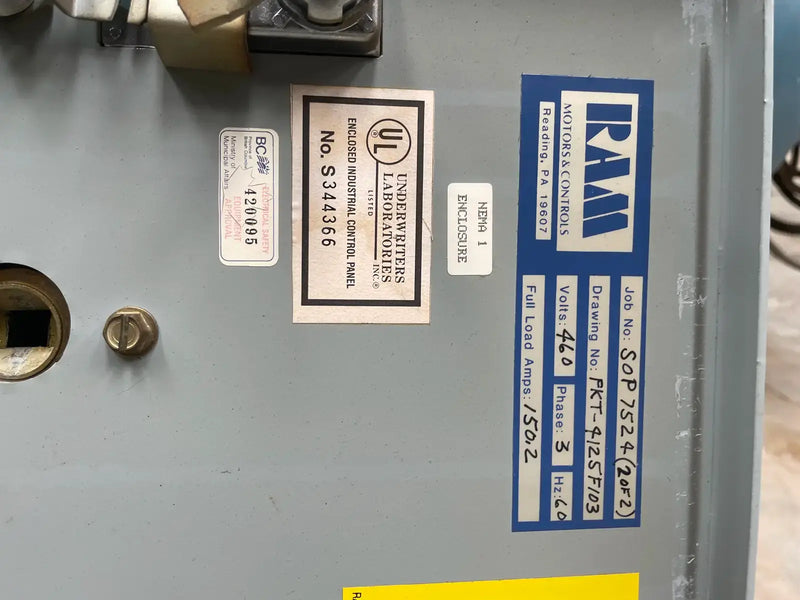 Ram Industries Screw Compressor Motor Starter (125 HP, 460 Volts, 60 Hz)
