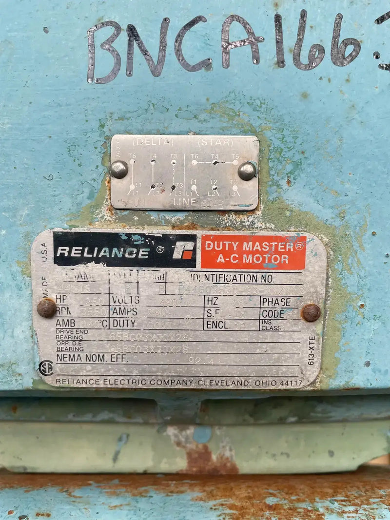 Reliance Electric A-C Motor (250 HP, 3,550 RPM, 460 V)
