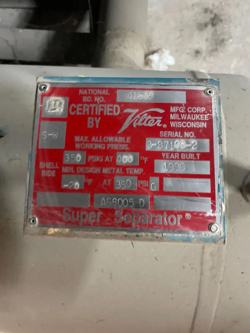 Tanque de aceite Vilter Super Separator (20 pulgadas x 60 pulgadas, 100 galones)