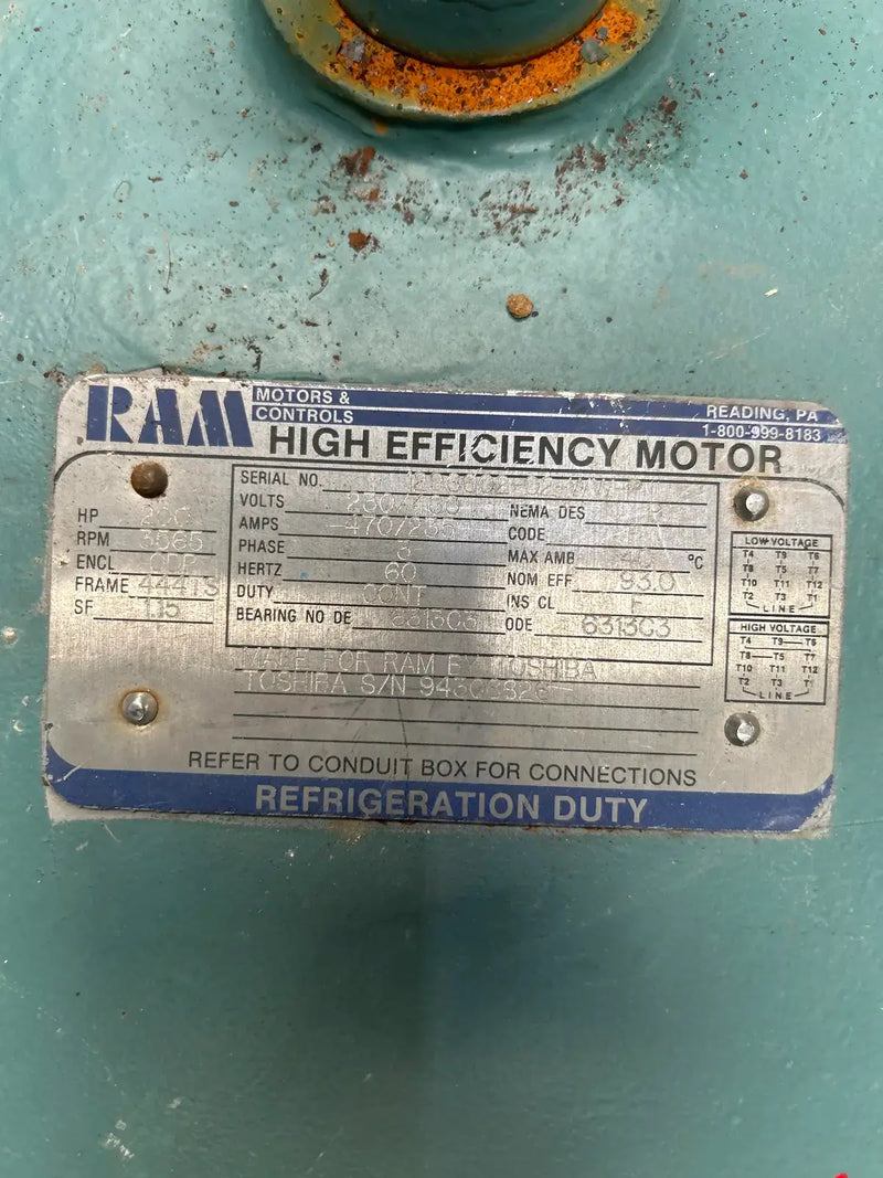 Motor eléctrico de alta eficiencia de Ram Industries (200 HP, 3565 RPM, 230/460 voltios)