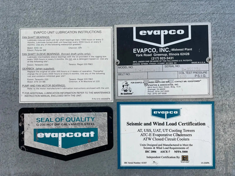Condensador evaporativo Evapco ATC-1426E-1G (713 toneladas nominales, 2 motores, 1 unidad de torre)