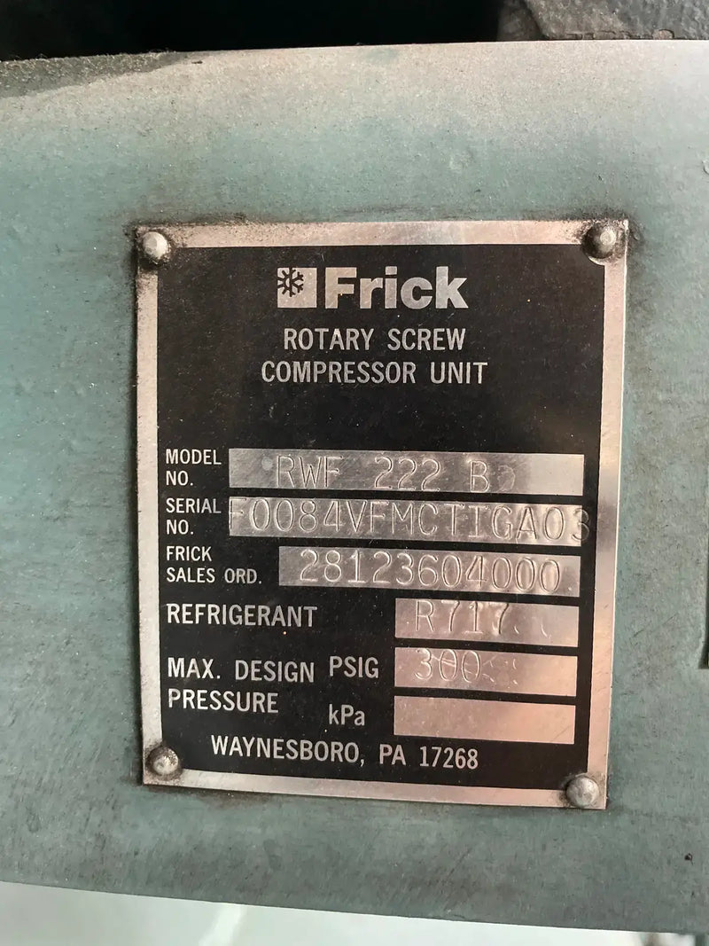 Compresor de tornillo rotativo Frick RWF-222B (Frick SGC2317, 175 HP, 460 V)