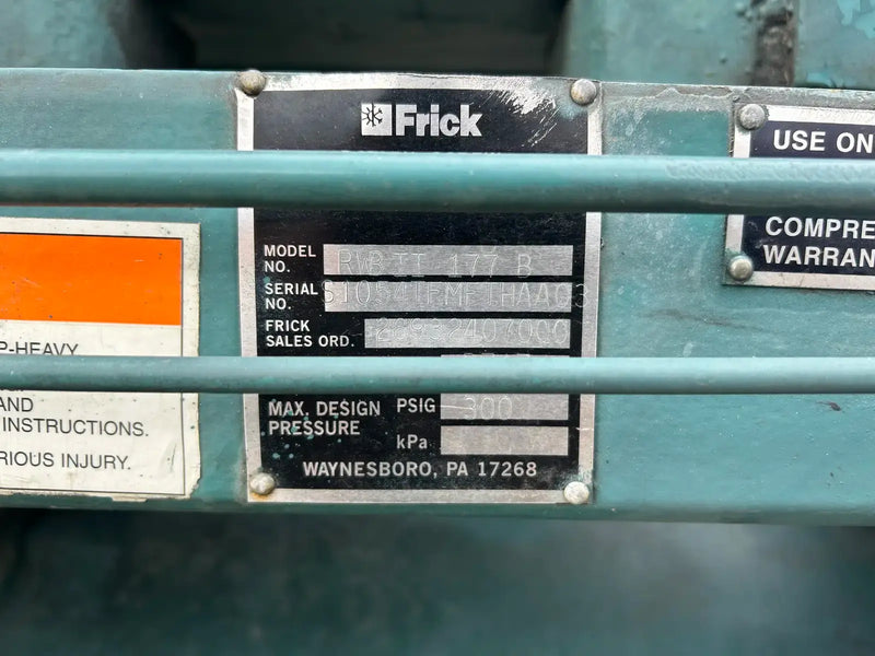 Paquete de compresor de tornillo rotativo Frick RWB-II-177B (Frick TDSH233S, 150 HP, 460 V, panel de control micro Frick)