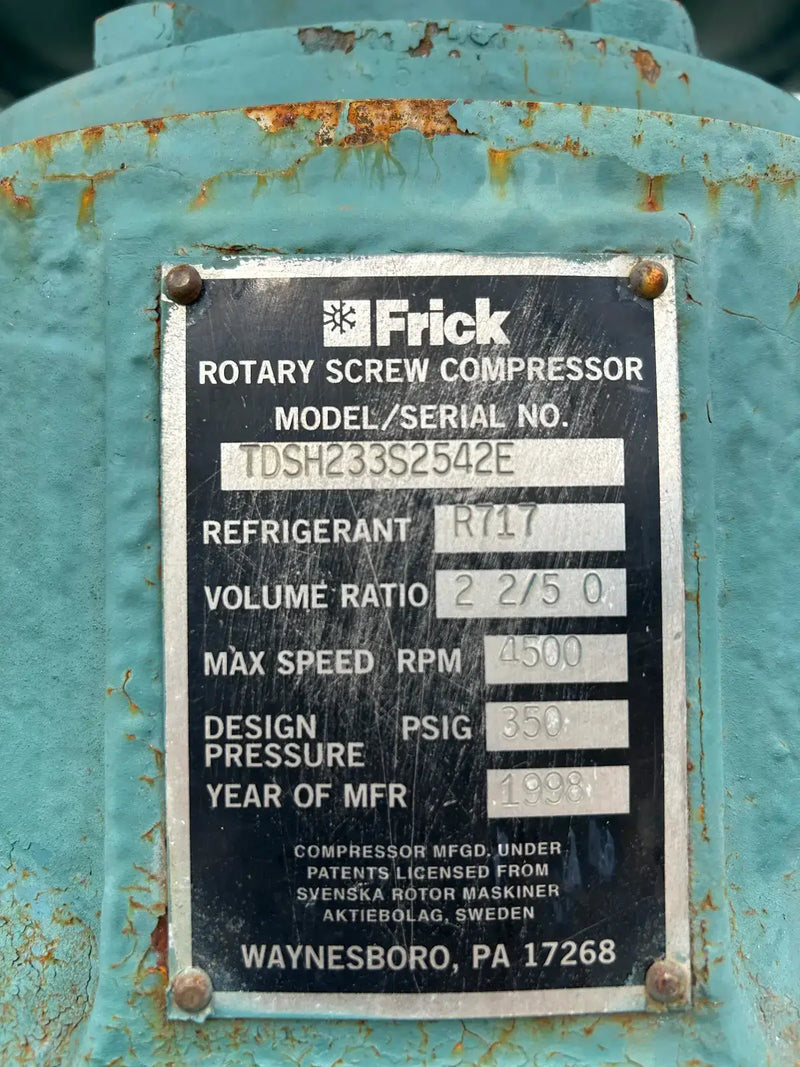 Paquete de compresor de tornillo rotativo Frick RWB-II-177B (Frick TDSH233S, 150 HP, 460 V, panel de control micro Frick)