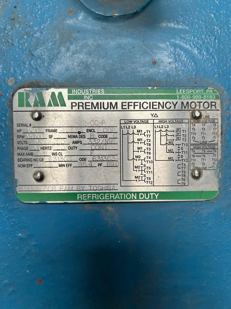 Ram Industries Premium Efficiency Motor (150 HP, 3570 RPM, 230/460 Volt)