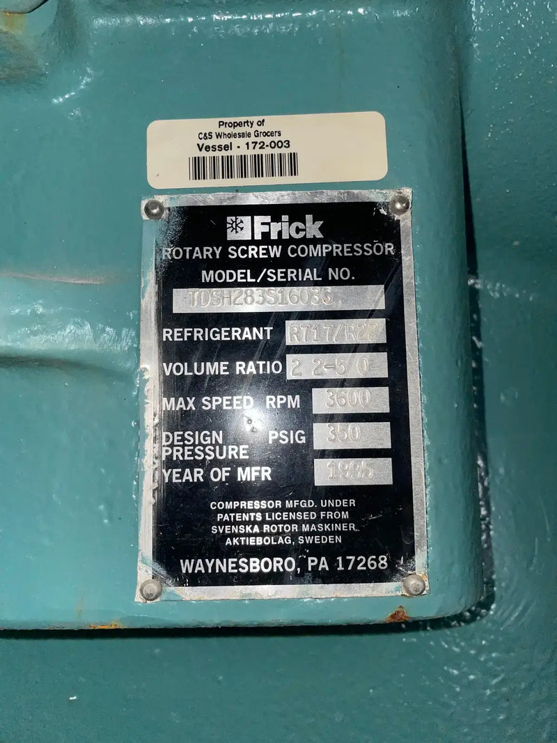 Paquete de compresor de tornillo rotativo Frick RWBII 316S (Frick TDSH283S, 200 HP 230/460 V, panel de control micro)
