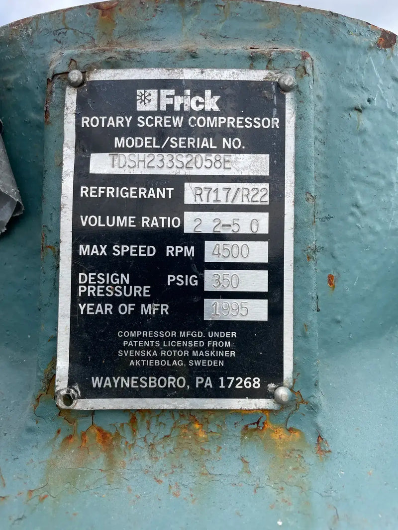 Paquete de compresor de tornillo rotativo Frick RWBII 177H (Frick TDSH233S, 450 HP 460 V, panel de control micro)
