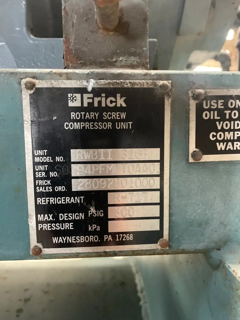 Compresor de tornillo rotativo Frick RWB-II-316B (Frick TDSH283S, 200 HP, 230/460 V)