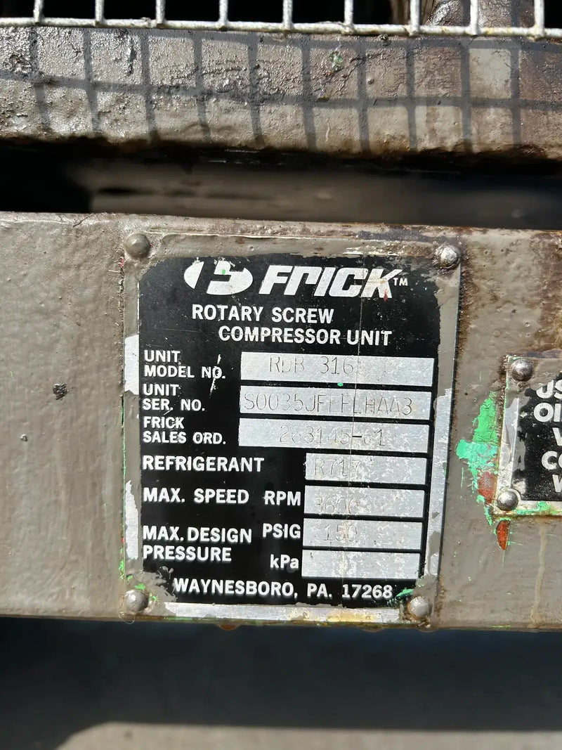 Frick RDB-316 Rotary Screw Compressor Package (Frick TDSL283S, 250 HP 2300/4160 V)