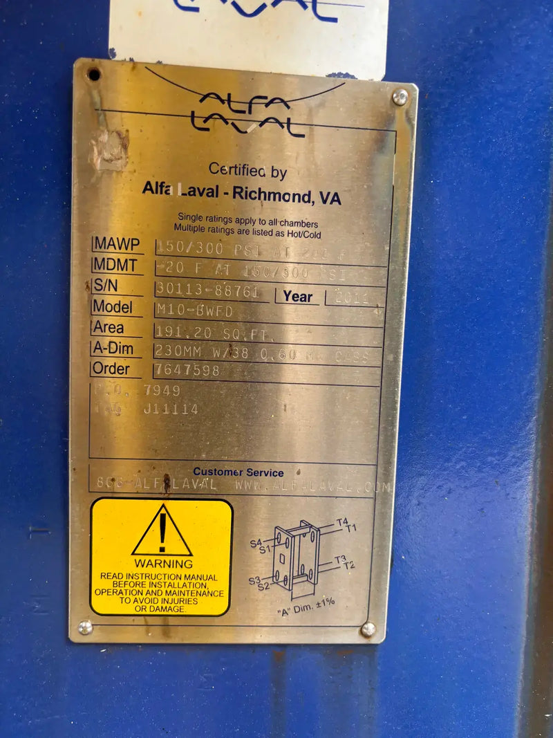 Enfriador con intercambiador de calor de placas Alfa Laval M10-BWFD (191,20 pies cuadrados)