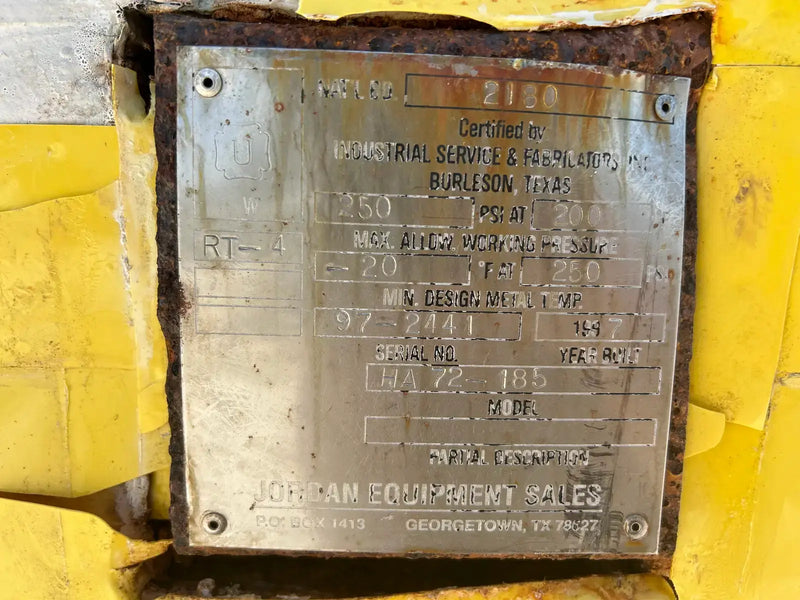 Industrial Service & Fabricators Horizontal Ammonia Accumulator (72in X 144in. 3385 Gallons)