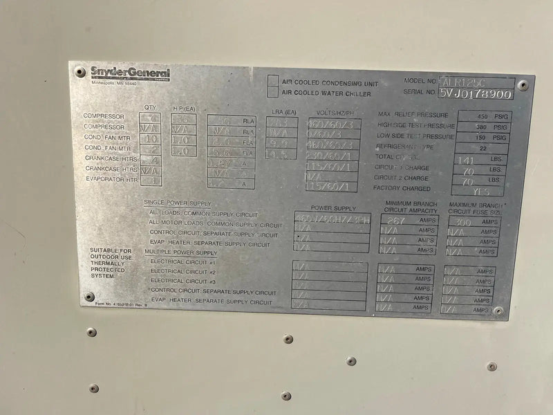 Snyder General / McQuay Air cooled Chiller 125 Ton