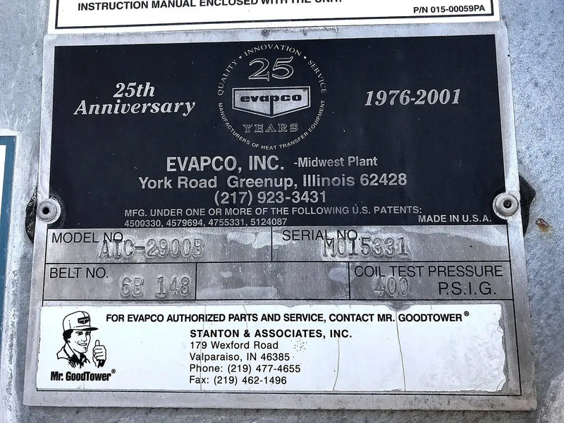 Condensador evaporativo Evapco ATC-2900B (paquete de 2900 toneladas nominales, motor de 1-25 HP, 4 unidades de torre)