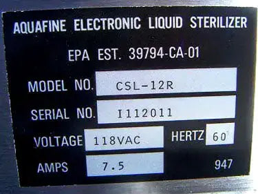 Aquafine Corporation CSL Series UV Sterilizer