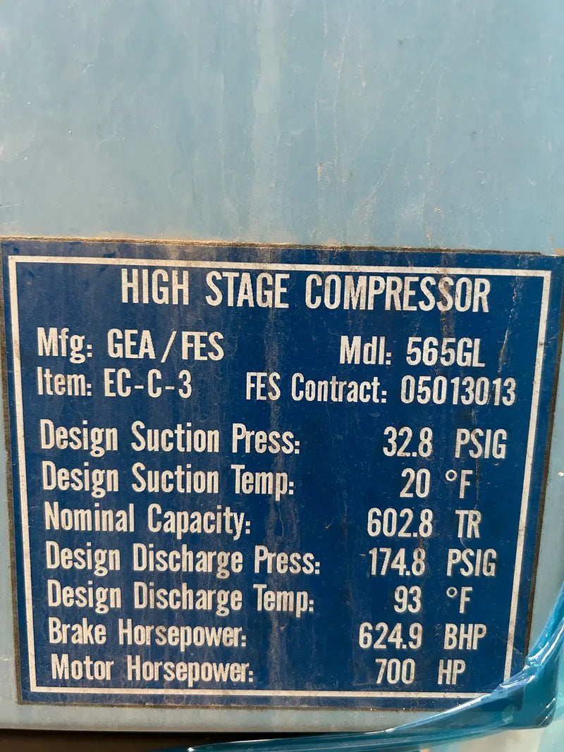 GEA 565GL Rotary Screw Compressor Package (GEA Y-52, 700 HP 460 V, GEA Micro Control Panel)