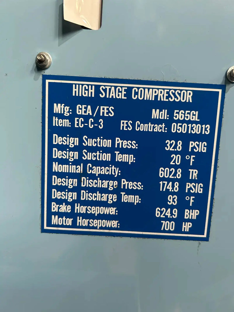 GEA 565GL Rotary Screw Compressor Package (GEA Y-52, 700 HP 460 V, GEA Micro Control Panel)