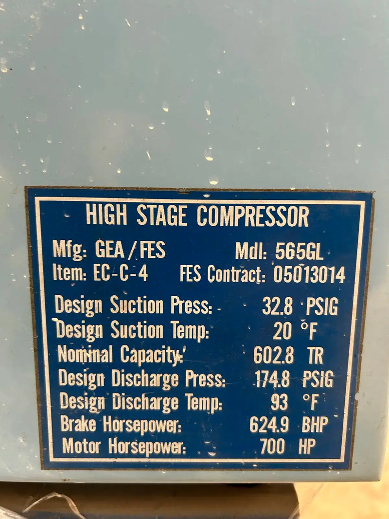 GEA 565GL Rotary Screw Compressor Package (GEA Y-52, MISSING MOTOR, GEA Micro Control Panel)
