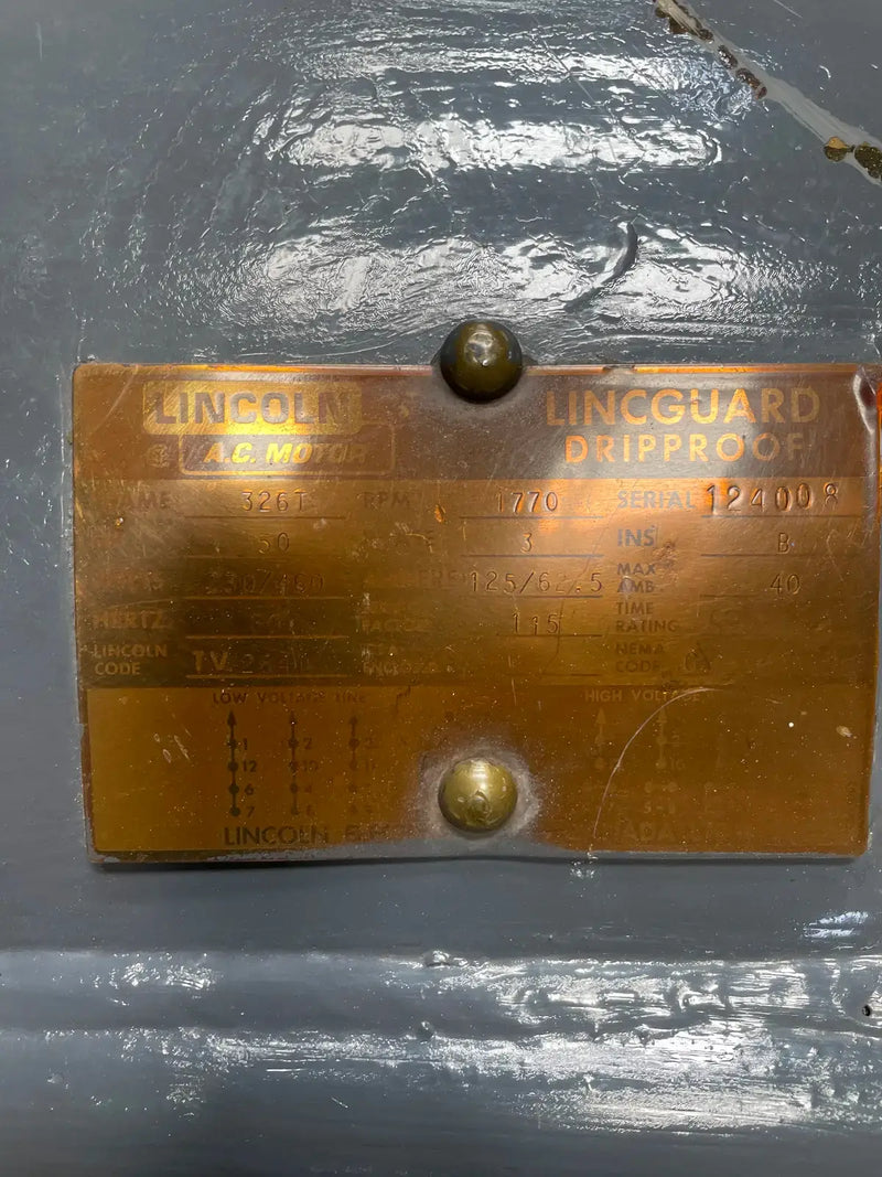Motor eléctrico de CA Lincoln (50 HP, 1770 RPM, 230/460 voltios)