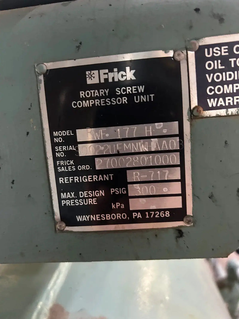Frick RWF-177 H Rotary Screw Compressor Package (Frick SGC2313, 407 HP 460 V)
