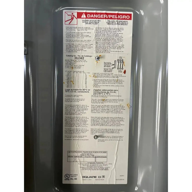 Square D Company HU362 60 AMP Heavy Duty Safety Switch