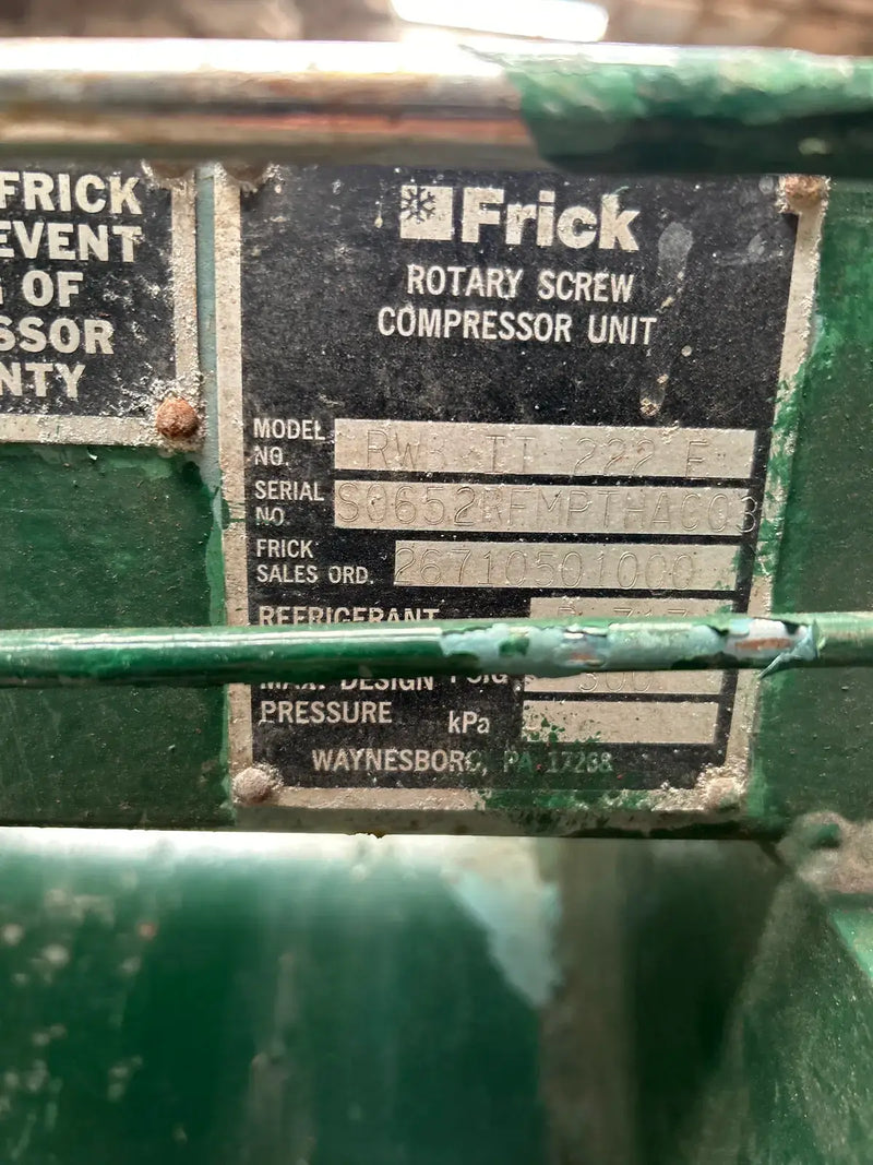 Paquete de compresor de tornillo rotativo Frick RWB-II-222E (Frick TDSH233L, 400 HP, 460 V, panel de control micro Frick Quantum HD)