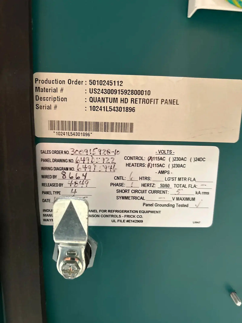 Paquete de compresor de tornillo rotativo Frick RWB-II-222E (Frick TDSH233L, 400 HP, 460 V, panel de control micro Frick Quantum HD)