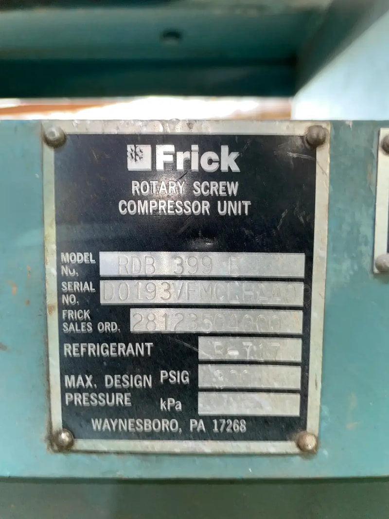 Paquete de compresor de tornillo rotativo Frick RDB-399B (Frick TDSL283L, 300 HP, 460 V, panel de control Frick Quantum HD)
