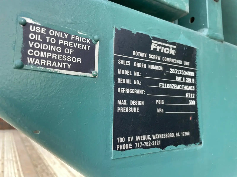 Paquete de compresor de tornillo rotativo Frick RWF-II-270B (Frick SGC2321, 206 HP, 460 V, panel de control micro Frick)