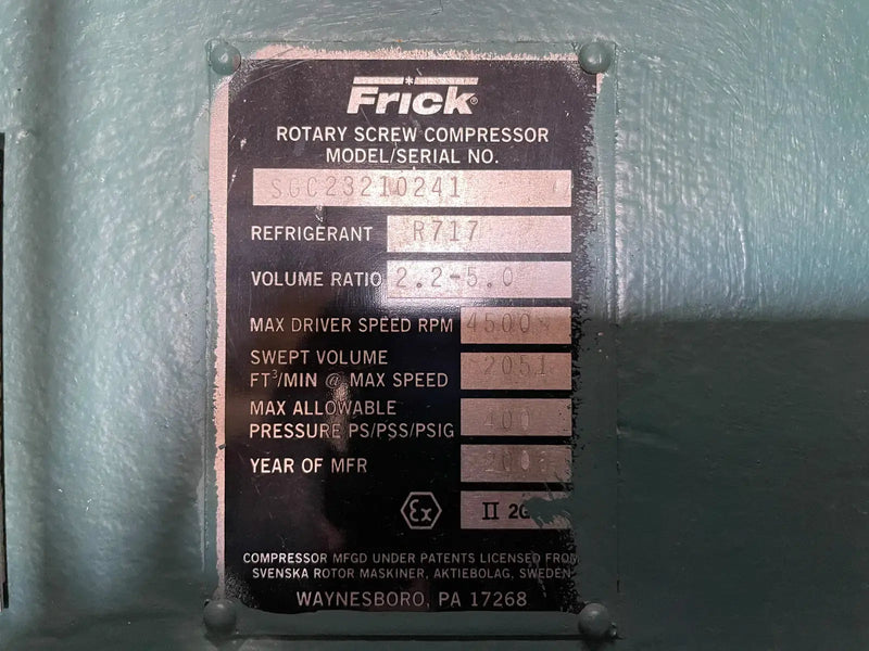 Paquete de compresor de tornillo rotativo Frick RWF-II-270B (Frick SGC2321, 206 HP, 460 V, panel de control micro Frick)