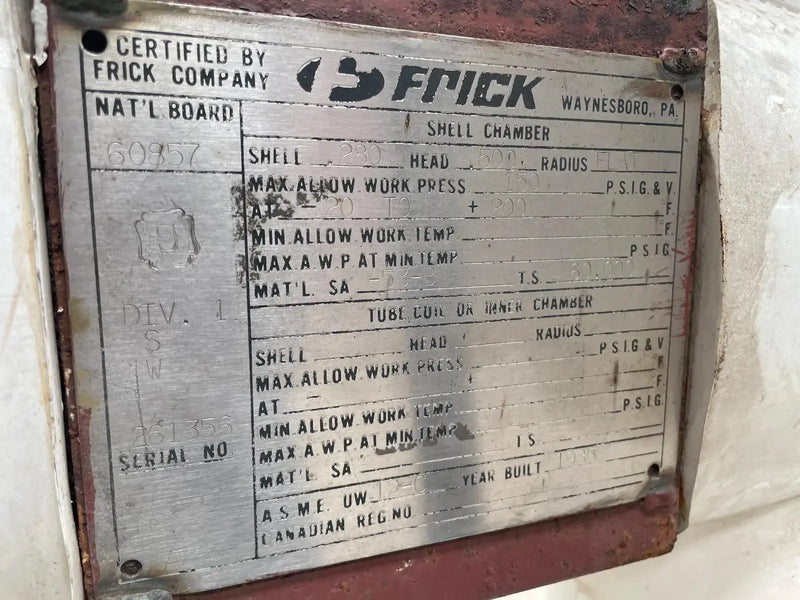 Frick Shell & Tube Heat Exchanger