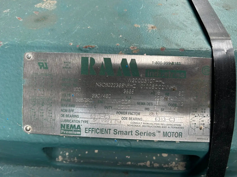 Ram Industries Efficient Smart Series Electric Motor (100 HP, 3565 RPM, 230/460 Volt)