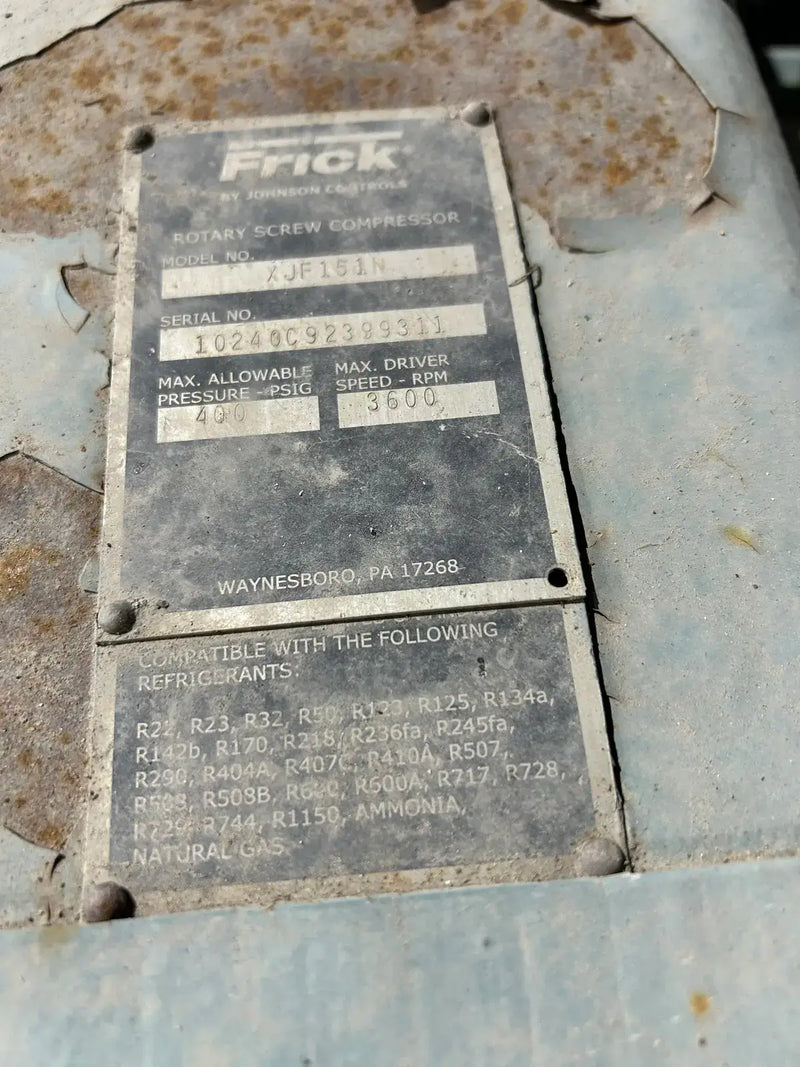 Frick RXF-101-H Rotary Screw Compressor Package (Frick XJF151N, 250 HP 460 V, Frick Micro Control Panel)