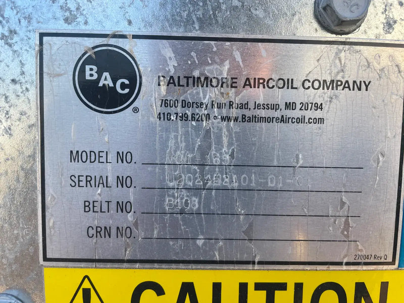 BAC VC1-165 Evaporative Condenser (165 Nominal Tons, 1-10 HP Motors, 1 Tower Unit)