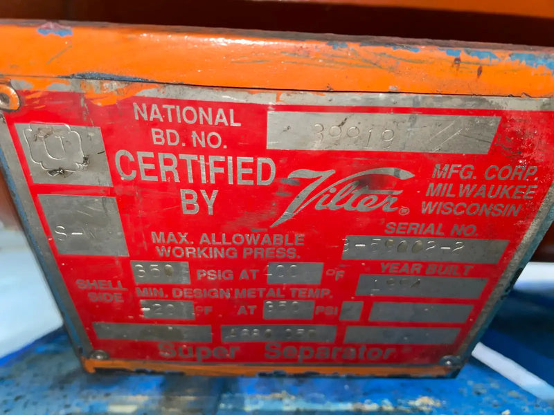 Vilter Super Separator Vertical Oil Tank (20in X 60in. 100 Gallons)