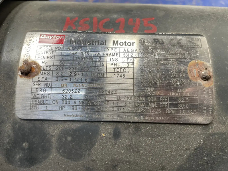 Dayton 4LX02G Industrial Motor (0.75 Hp, 1745 RPM, 230/460V )