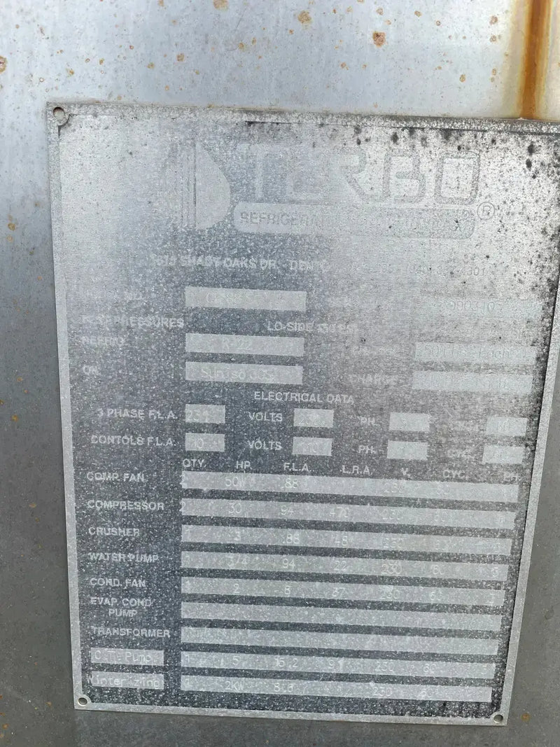 Turbo Ice Refrigeration CF 88 SCAR Flake Ice Maker (Halocarbon (Freon) Refrigeration, 10 Ton Day)