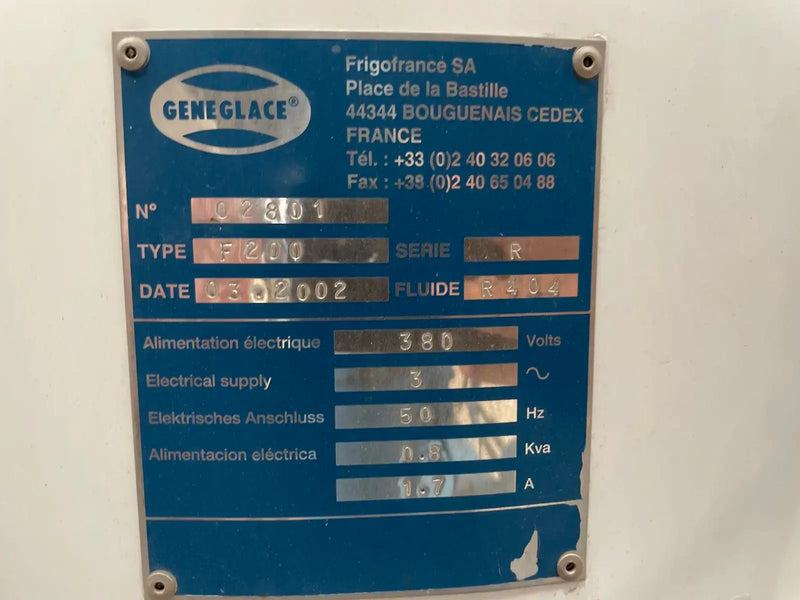 Geneglace Stainless Steel F200 Flake Ice Maker Package (Halocarbon (Freon) Refrigeration, 8 Ton Day, Lightly Used)