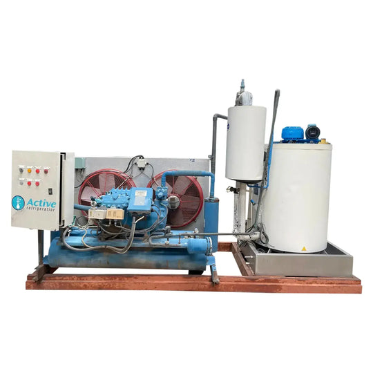 Geneglace Stainless Steel F200 Flake Ice Maker Package (Halocarbon (Freon) Refrigeration, 8 Ton Day, Lightly Used)