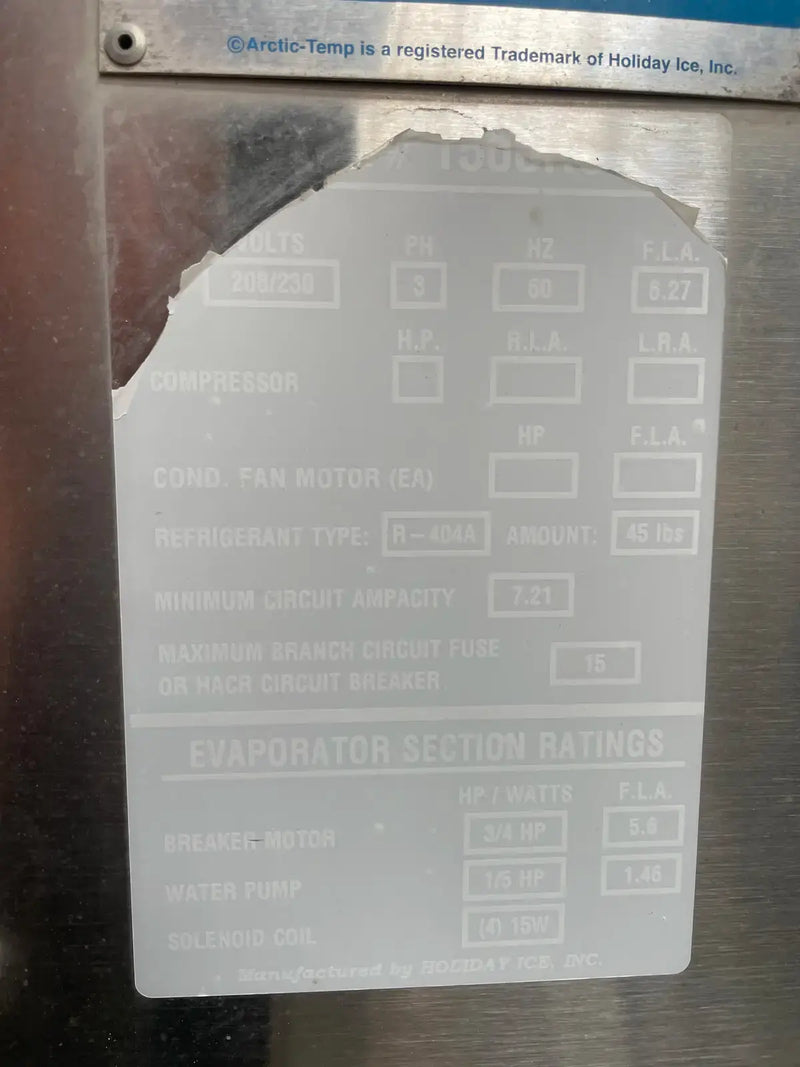 Artic-Temp Stainless Steel 1500RCU Plate Ice Maker (Halocarbon (Freon) Refrigeration, 5 Ton Day,Lightly Used)