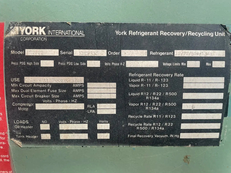 York International RT2222 Horizontal Recovery/Recycling Vessel (30in X 94in. 350 Gallons)