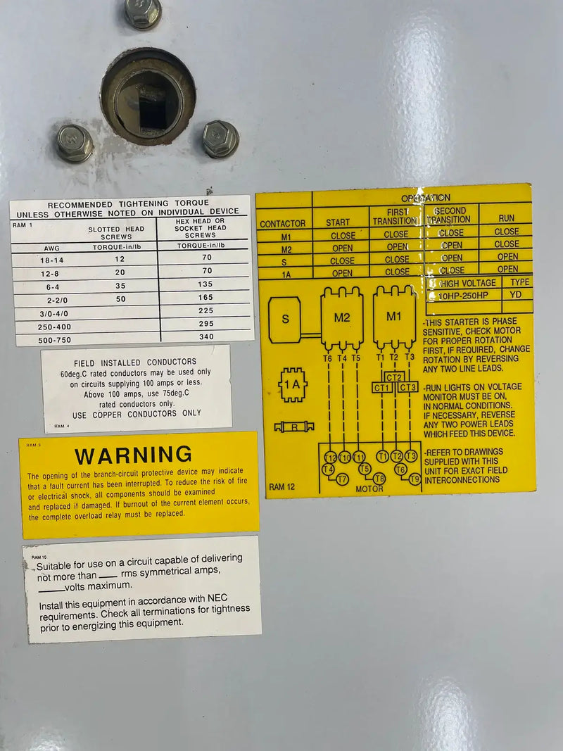 Ram Industries Screw Compressor Motor Starter (250 HP, 460 Volts, 60 Hz)