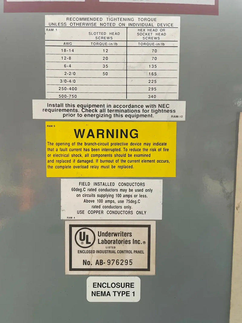 Ram Industries Screw Compressor Motor Starter ( 200 HP, 460 Volts, 60 Hz)