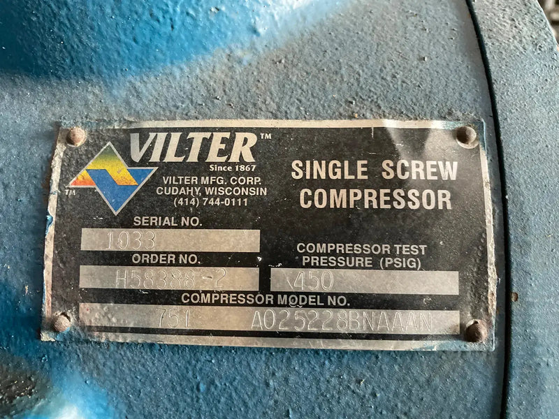 Vilter VSS-751 Rotary Screw Compressor Package (377 HP 460 V, M&M Micro Control Panel)