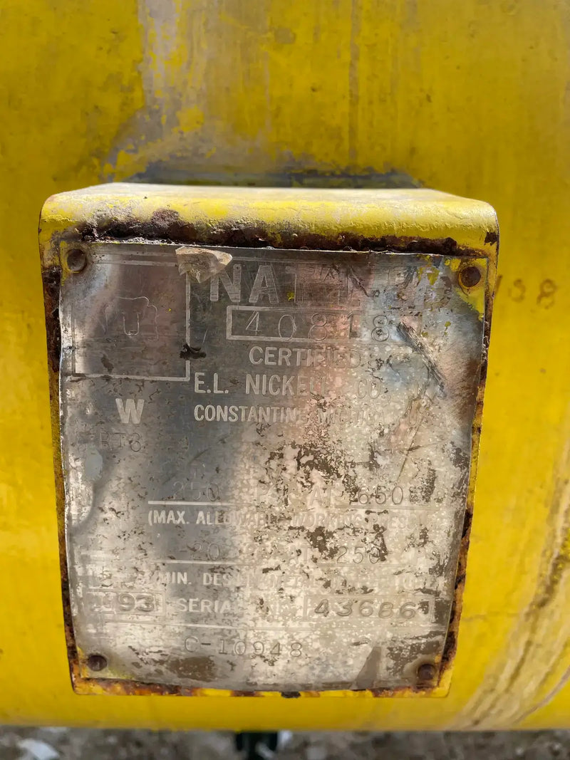 E.L Nickell Co. Horizontal Ammonia Receiver (36 in X 168 in. 850 Gallons)