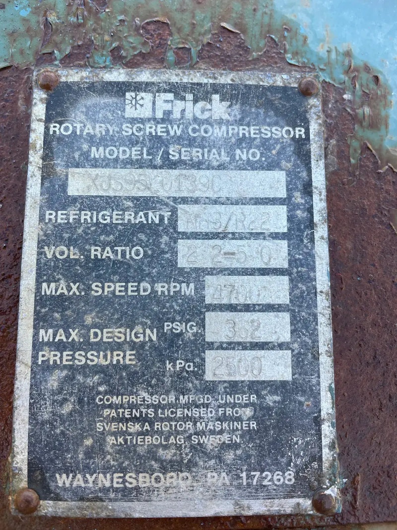 Paquete de compresor de tornillo rotativo Frick RXB19 (Frick XJS95L, 50 HP 240/480 V, panel de control micro Frick RXB Plus)