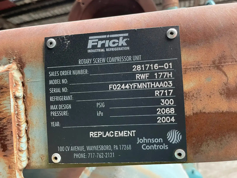 Frick RWF-177H Rotary Screw Compressor Package (Frick SGC2313)